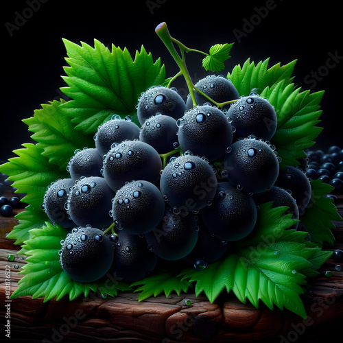 ia generated. Maturity of red grapes. Close-up of the Beaujolais Gamay. rainbow grapes wine grape with dew drops.  photo