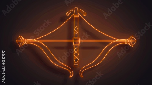 Glowing neon line Medieval bow and arrow icon isolated on black background.