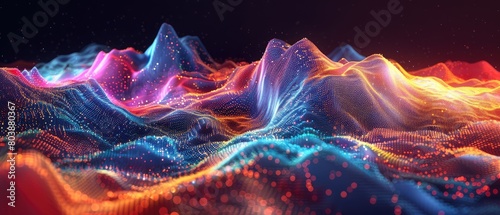 The image is a colorful abstract landscape