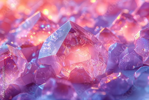 A closeup of glowing crystals, each with their own unique color and shape. Created with Ai