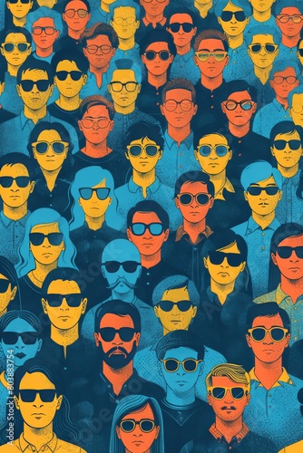 Colorful crowd of illustrated characters with sunglasses