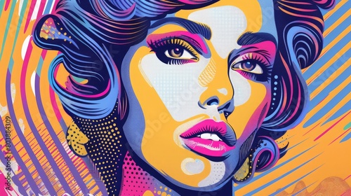 A pop art-inspired artwork featuring bold outlines and vibrant colors arranged in a playful yet sophisticated manner.
