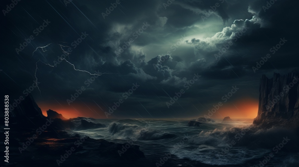 Majestic storm cloud over dark coastline nature spooky beauty ,8k