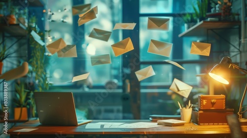 Flying letters and documents in the home office