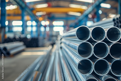 Steel pipes were stacked in a warehouse on pallets. The commercial photography photo shoot produced high resolution, high detail, high quality images with high contrast and sharp focus. Professional c