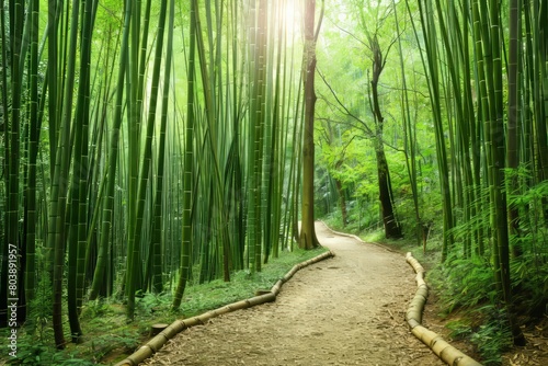 Wander through a bamboo forest in the rainforest  where the tall  slender stalks sway in the breeze and create a sense of serenity and calm  Generative AI