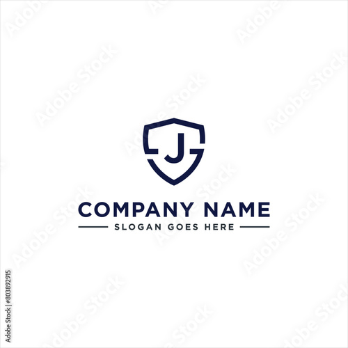 Initials Letter JS or SJ linked overlapping Logo vector with letter N in the middle center of letter S shield badge-shape icon in blue deep color illustration

