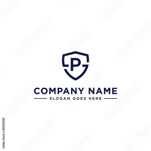 Initials Letter PS or SP linked overlapping Logo vector with letter N in the middle center of letter S shield badge-shape icon in blue deep color illustration
