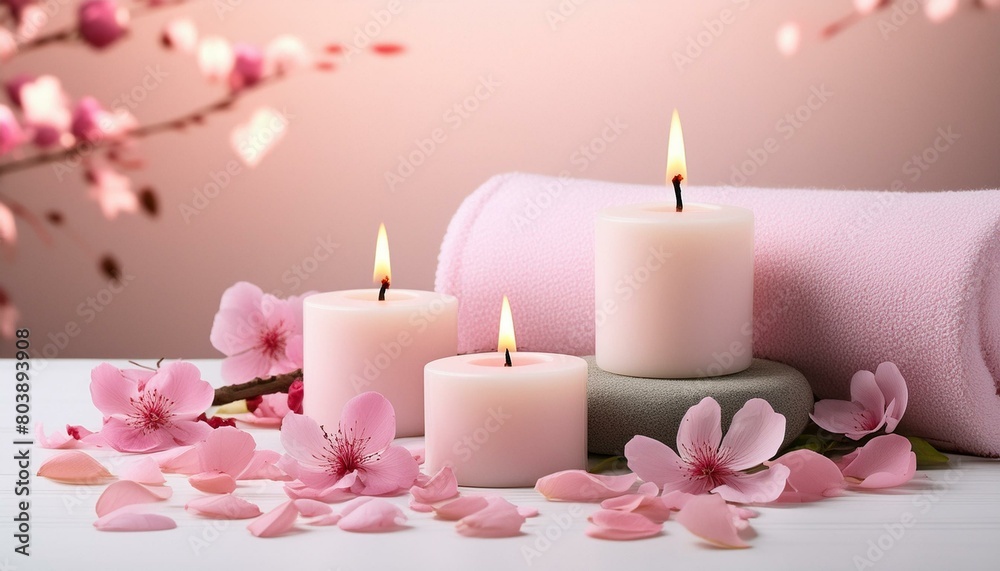 Gentle Radiance: Pink Flowers and Candle Mockup Gentle Radiance: Pink Flowers and Candle Mockup