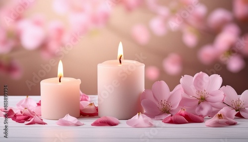 Meditative Bliss  Pink Flowers and Candles Mockup Scene