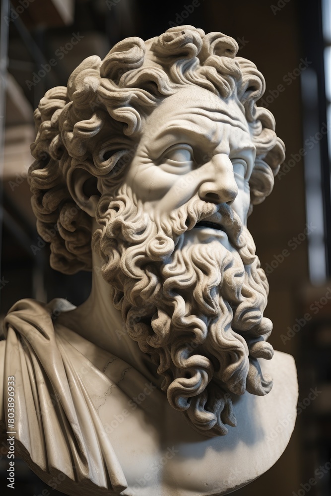 Detailed stone sculpture of a bearded man Detailed stone sculpture of a bearded man