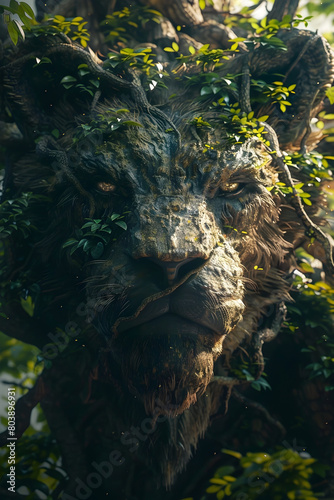 Fierce Cerberus Guardian Stands Tall Amidst the Towering Trees,Vigilant in the Cinematic Forest Landscape