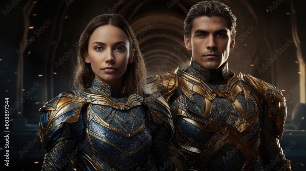 heroic fantasy couple in ornate armor heroic fantasy couple in ornate armor