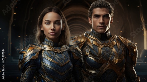 heroic fantasy couple in ornate armor