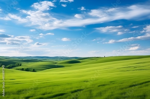 Beautiful natural scenic panorama green field of cut":