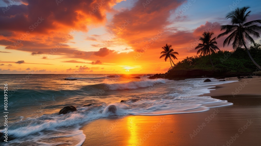 Stunning tropical sunset over the ocean