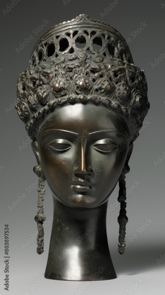 Ornate bronze sculpture of a serene female figure
