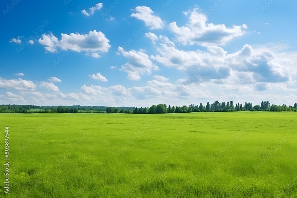Beautiful natural scenic panorama green field of cut