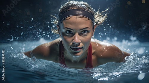 Intense female swimmer in action