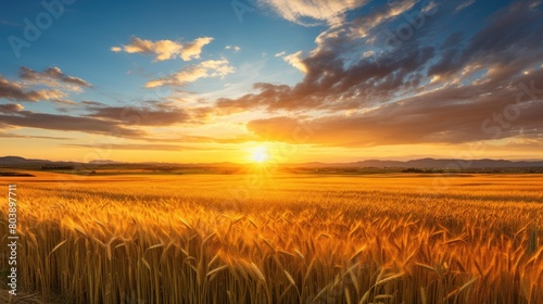 Stunning sunset over a golden wheat field