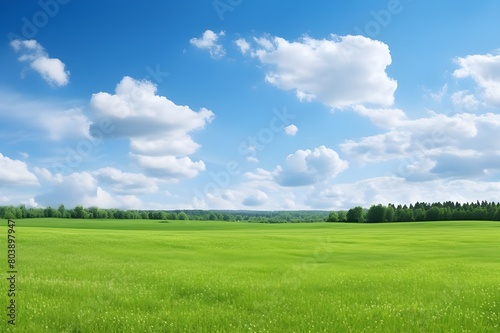 Beautiful natural scenic panorama green field of cut":