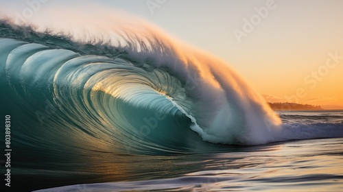 Powerful ocean wave at sunset © Balaraw