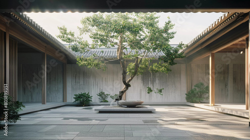 Tranquil Japanese Garden with Bonsai and Water Feature