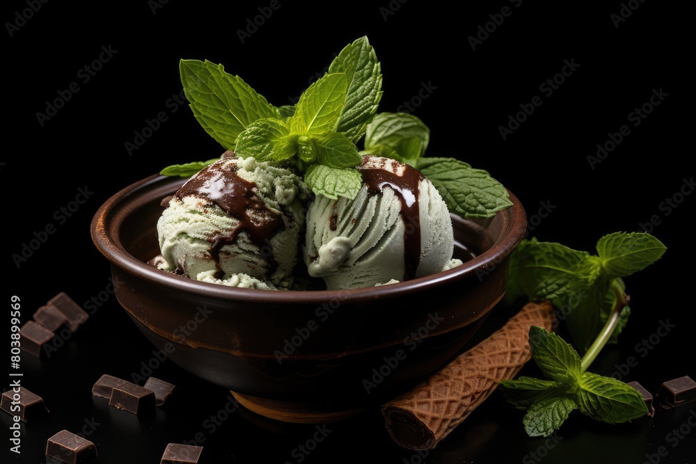 Delicious mint chocolate chip ice cream in a bowl Delicious mint chocolate chip ice cream in a bowl
