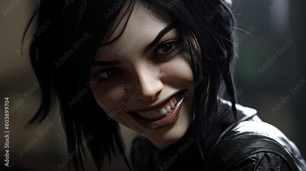 Mysterious woman with dark hair smiling Mysterious woman with dark hair smiling