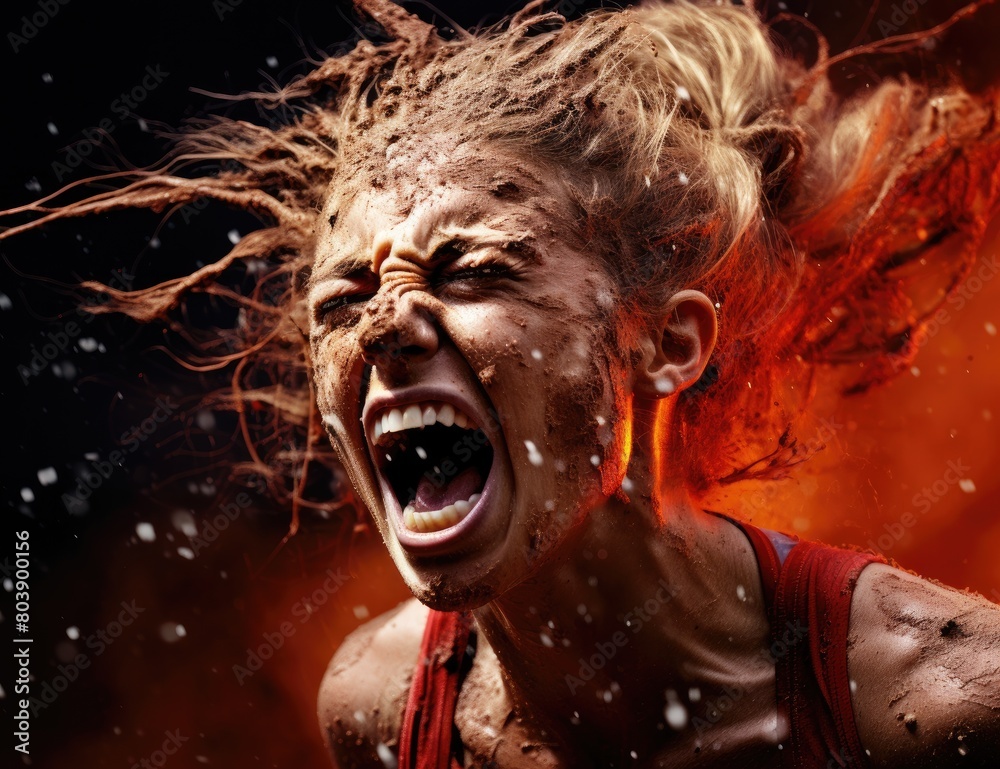 Intense scream of a furious person Intense scream of a furious person