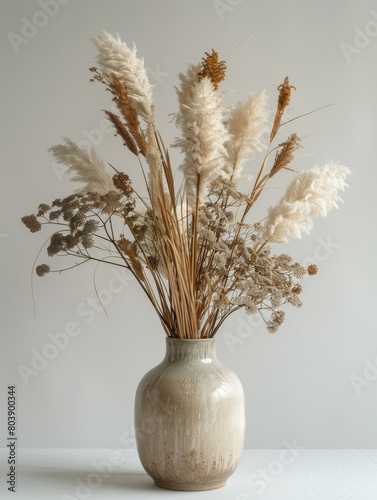 Bohemian Elegance  Ceramic Vase with Pampas Grass and Dry Flowers