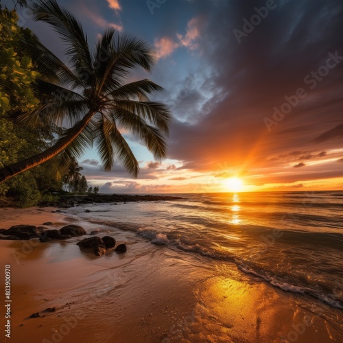 Stunning tropical sunset over the ocean