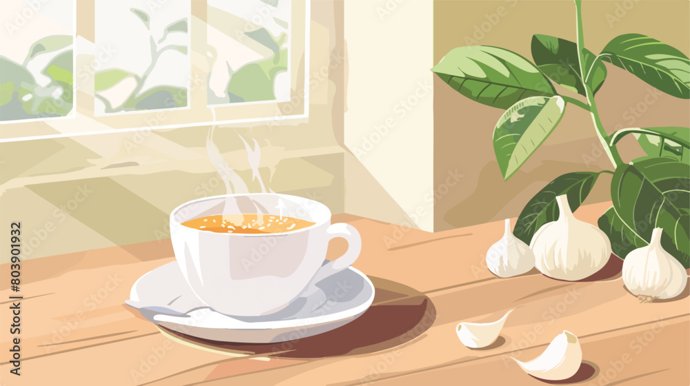 Cup of healthy garlic tea on table style vector
