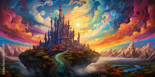 fantasy castle landscape with colorful sky © Balaraw