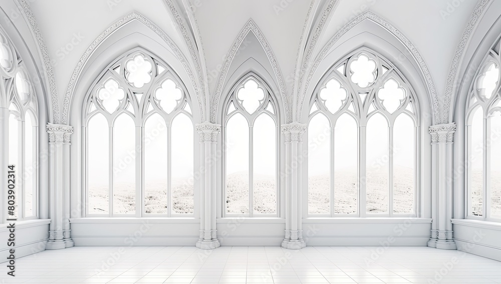 Elegant gothic cathedral interior with arched windows