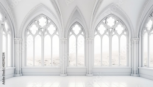 Elegant gothic cathedral interior with arched windows