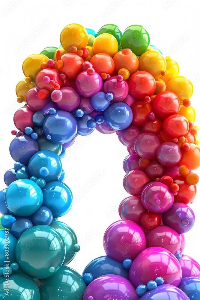Fototapeta premium Mesmerizing Balloon Rainbow: A Vibrant, Hyper-Detailed 3D Render of Colorful Floating Spheres Forming a Striking Gradient Pattern