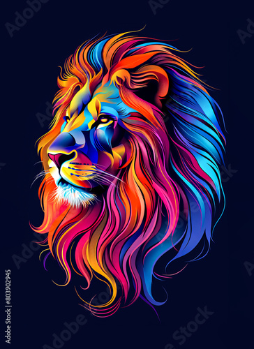 Lion head with colorful gradient. Vector illustration on dark background.