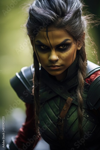 Fierce warrior woman with dramatic makeup and costume © Balaraw