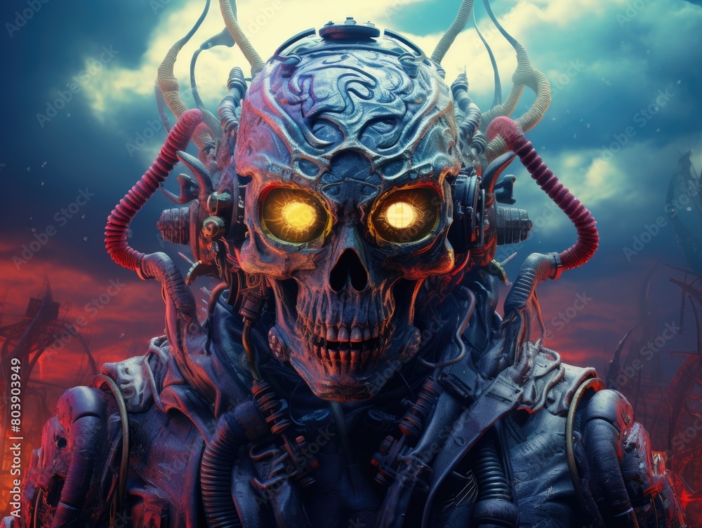 Futuristic cyborg skull with glowing eyes Futuristic cyborg skull with glowing eyes