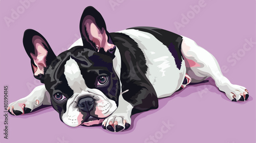 Cute French bulldog on lilac background style