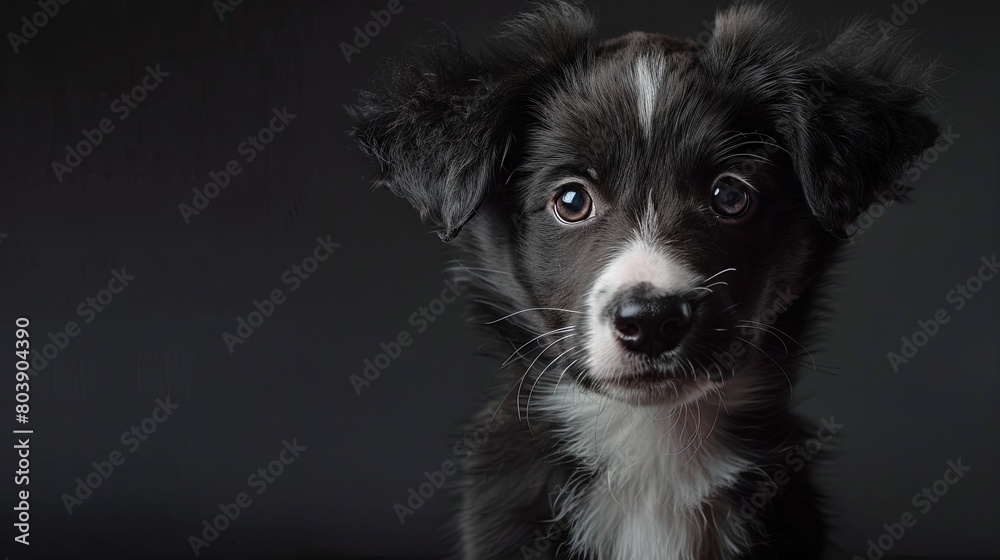 Adorable black and white puppy with expressive eyes
