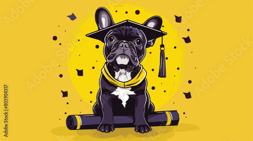 Cute French Bulldog with mortar board and diploma 