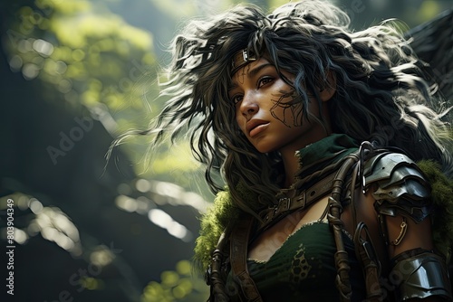 Warrior woman in the forest