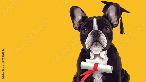 Cute French Bulldog with mortar board and diploma 