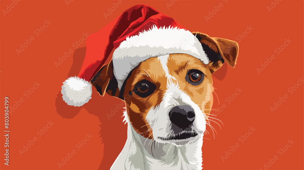 Cute Jack Russell Terrier in Santa Claus hat on color