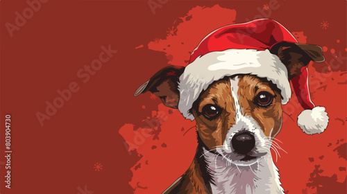 Cute Jack Russell Terrier in Santa Claus hat on color © Rover