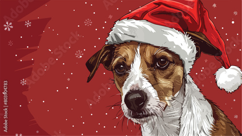 Cute Jack Russell Terrier in Santa Claus hat on color