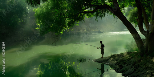 pescando no lago tranquilo photo