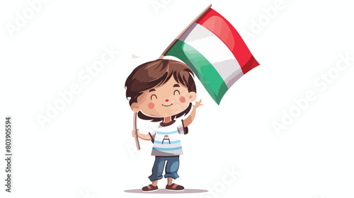 Cute little boy with national flag of UAE on white background